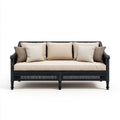 3-osobowa sofa ogrodowa z drewna akacjowego i rattanu, czarna/beżowa, 210 × 80 × 85 cm