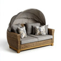 Dwuosobowa sofa ogrodowa z daszkiem z rattanu i drewna, szara/naturalny brąz, 160 × 90 × 160 cm