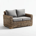 Dwuosobowa sofa ogrodowa z technorattanu PE 140 × 80 × 80 cm, naturalny brąz/szary