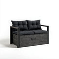 Dwuosobowa drewniana sofa ogrodowa ze schowkiem, czarna, 120 × 65 × 85 cm