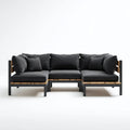 Modułowa sofa ogrodowa 3-osobowa ze stali i drewna akacjowego, czarno-brązowa, 210 x 70 x 70 cm