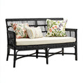 Dwuosobowa sofa ogrodowa z rattanu naturalnego z poduszkami, czarna/kremowa, 122 × 65 × 88 cm