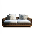 Dwuosobowa sofa ogrodowa z rattanu i drewna tekowego brązowo-biała 210 × 85 × 75 cm